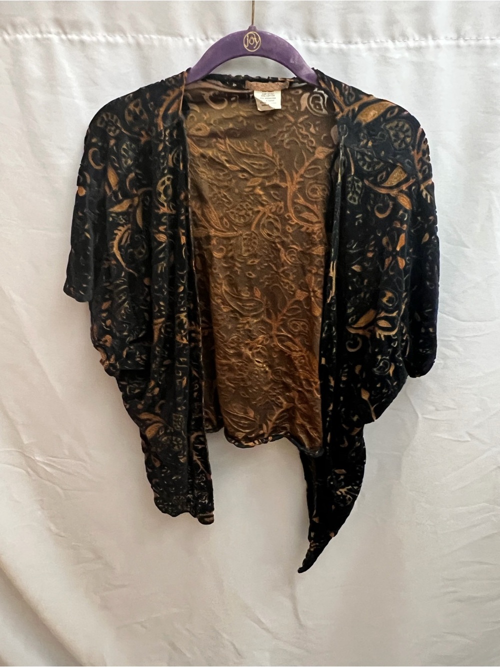 Billabong Designer’s Closet Burnout Velvet Paisley Shrug Cardigan Size S